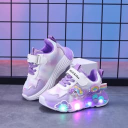 MGO Kidss Spring and Autumn New Girls' Shoes Glow Shoes Flashing Shoes rainbow Pony Daddy Shoes Children's Sports Shoes Girls so