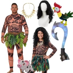 Moana Adult Children Demi God Maui Tattoo Costume Set Halloween Carnival Cosplay TattooTops Pants Outfit For Boys Men Summer