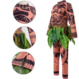 Moana Adult Children Demi God Maui Tattoo Costume Set Halloween Carnival Cosplay TattooTops Pants Outfit For Boys Men Summer