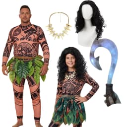 Moana Adult Children Demi God Maui Tattoo Costume Set Halloween Carnival Cosplay TattooTops Pants Outfit For Boys Men Summer