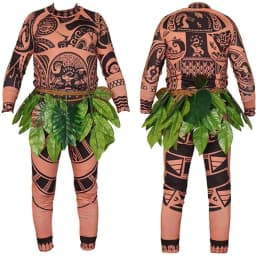 Moana Adult Children Demi God Maui Tattoo Costume Set Halloween Carnival Cosplay TattooTops Pants Outfit For Boys Men Summer