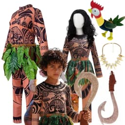 Moana Adult Children Demi God Maui Tattoo Costume Set Halloween Carnival Cosplay TattooTops Pants Outfit For Boys Men Summer