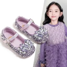 Girls Crystal Slip-On Shoes Soft Bottom Rhinestone Princess Flats Spring Autumn New Style Kids Lightweight Sweet Leather Shoes
