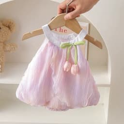 Adorable 0-24M Baby Girls Tulip Decor Bodysuit Summer Halter Sling Princess Romper Dress Soft Breathable Newborn Girls Onesie