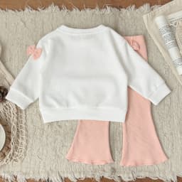 Autumn Toddler Baby Girls Outfit Bowknot Decor Long Sleeve Sweatshirt Pink Flare Pants Spring Clothes Baby Newborn Items