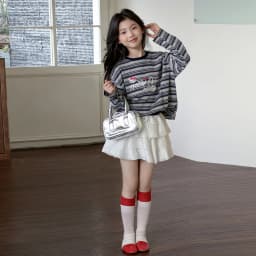 Girls' T-shirt Spring and Autumn Style Western Style Girls' Big Kids Striped Long Sleeve Loose Bottom Shirt Children's Super Bea