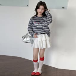 Girls' T-shirt Spring and Autumn Style Western Style Girls' Big Kids Striped Long Sleeve Loose Bottom Shirt Children's Super Bea
