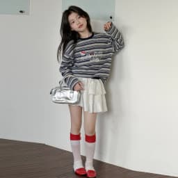 Girls' T-shirt Spring and Autumn Style Western Style Girls' Big Kids Striped Long Sleeve Loose Bottom Shirt Children's Super Bea