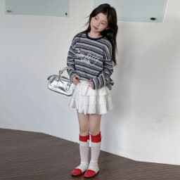 Girls' T-shirt Spring and Autumn Style Western Style Girls' Big Kids Striped Long Sleeve Loose Bottom Shirt Children's Super Bea