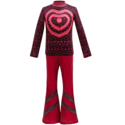 2026 New Movie Cosplay Outfit Girls Red Heart Printed 4Pcs Dress Set Jacket+Top+Skirt+Pants Halloween Costume Descendant Cosplay