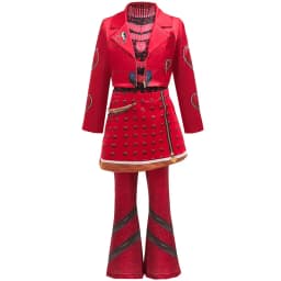 2026 New Movie Cosplay Outfit Girls Red Heart Printed 4Pcs Dress Set Jacket+Top+Skirt+Pants Halloween Costume Descendant Cosplay