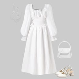 2025 Autumn New Princess Dress Solid Color White Square Collar Ruffled Long Sleeve A-Line Dress For Girls 8-12 Years Party Set