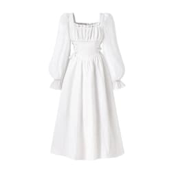 2025 Autumn New Princess Dress Solid Color White Square Collar Ruffled Long Sleeve A-Line Dress For Girls 8-12 Years Party Set