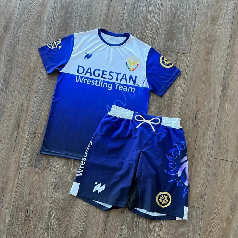 2026 Summer New Dagestan Quick-Drying Fighting Suit kid's Wrestling Training Suit T-shirt Fighting Shorts Sports Set