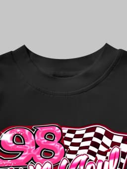 Kids Girls 2 Piece Racing Print Crop Tee & Pink Camo Jogger Pants Set Y2K Streetwear Casual Outfit