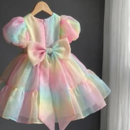 2026 Summer Girls Puff Sleeve Mesh Princess Dresses Sweety Bow Kids Wedding Clothing 1-10years Old Baby Girls Birthday Party Dre