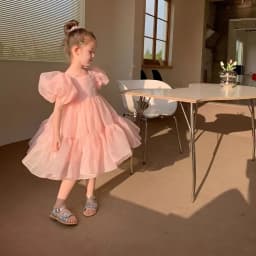 2026 Summer Girls Puff Sleeve Mesh Princess Dresses Sweety Bow Kids Wedding Clothing 1-10years Old Baby Girls Birthday Party Dre