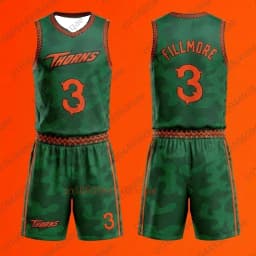 Vineland Thorns Basketball Jersey Set GOAT Movie Will 0 Green Camo Uniform Mesh Shorts Shirt Sportswear