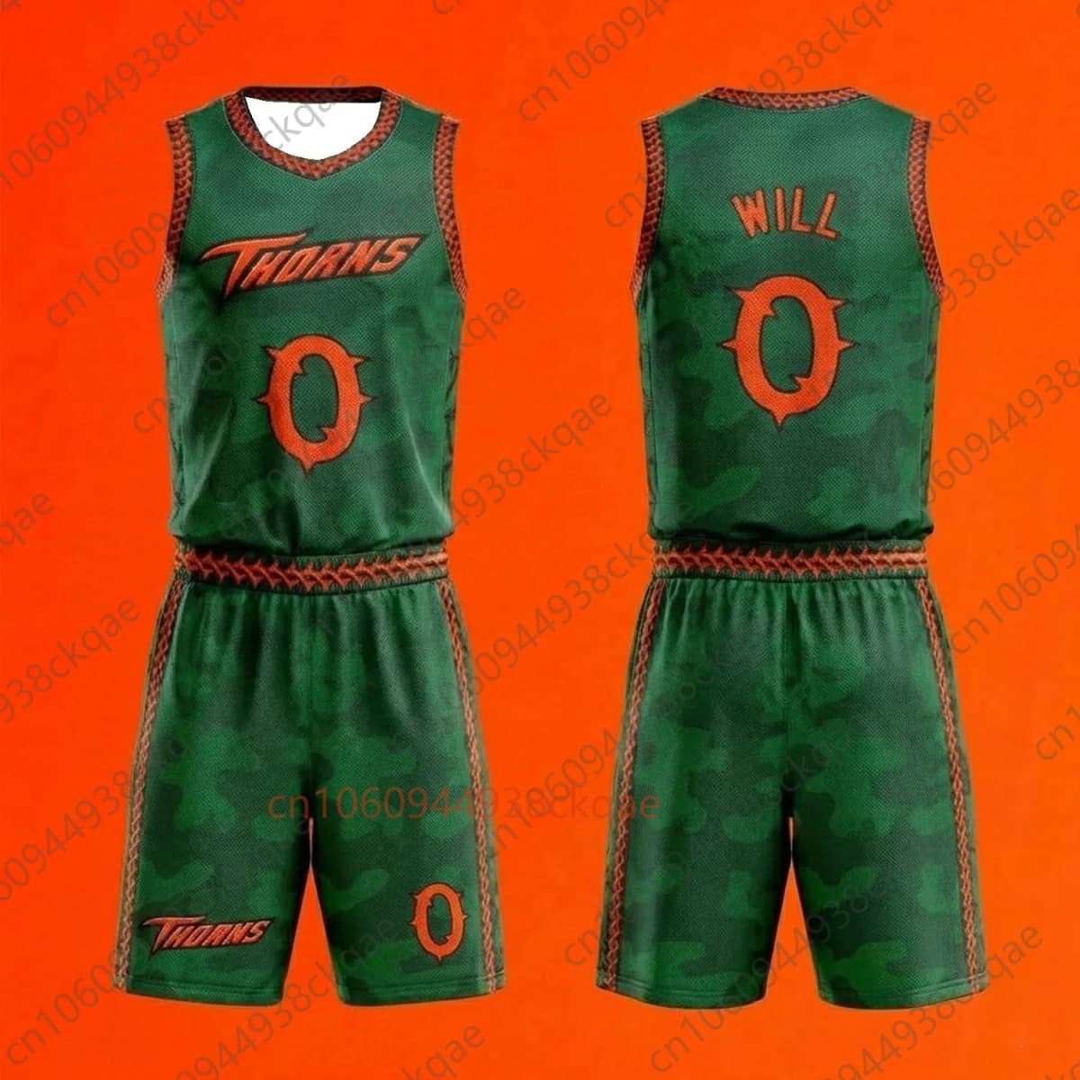 Vineland Thorns Basketball Jersey Set GOAT Movie Will 0 Green Camo Uniform Mesh Shorts Shirt Sportswear