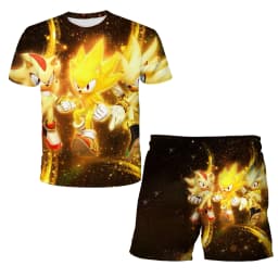 New Boys T-shirt Sonic The Hedgehog 3D T-shirt Set for Boys Girls Cute Summer Top + Shorts Children's Short-Sleeve Birthday Gift