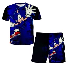 New Boys T-shirt Sonic The Hedgehog 3D T-shirt Set for Boys Girls Cute Summer Top + Shorts Children's Short-Sleeve Birthday Gift