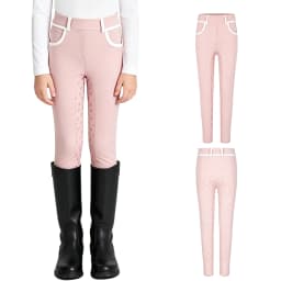 Kids Boys Girls Equestrian Training Performance Pants Horse Riding Trousers Anti-slip Full Seat Breeches Leggings with Pockets