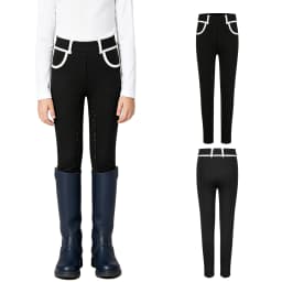 Kids Boys Girls Equestrian Training Performance Pants Horse Riding Trousers Anti-slip Full Seat Breeches Leggings with Pockets