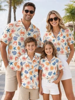 Summer Men's Family Wear Hawaiian Style Shirt Summer Coconut Tree Graphics Short Sleeve Shirt Vacation Parent-Child Gift Shirt