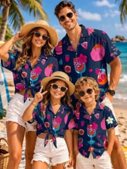 Summer Men's Family Wear Hawaiian Style Shirt Summer Coconut Tree Graphics Short Sleeve Shirt Vacation Parent-Child Gift Shirt