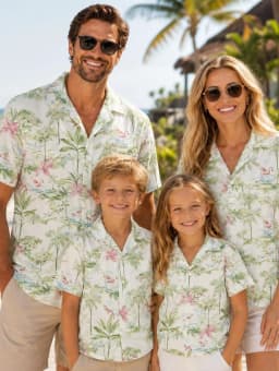 Summer Men's Family Wear Hawaiian Style Shirt Summer Coconut Tree Graphics Short Sleeve Shirt Vacation Parent-Child Gift Shirt