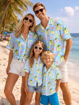 Summer Men's Family Wear Hawaiian Style Shirt Summer Coconut Tree Graphics Short Sleeve Shirt Vacation Parent-Child Gift Shirt