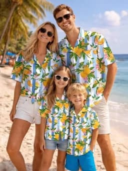 Summer Men's Family Wear Hawaiian Style Shirt Summer Coconut Tree Graphics Short Sleeve Shirt Vacation Parent-Child Gift Shirt