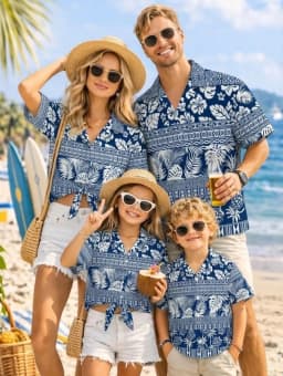 Summer Men's Family Wear Hawaiian Style Shirt Summer Coconut Tree Graphics Short Sleeve Shirt Vacation Parent-Child Gift Shirt