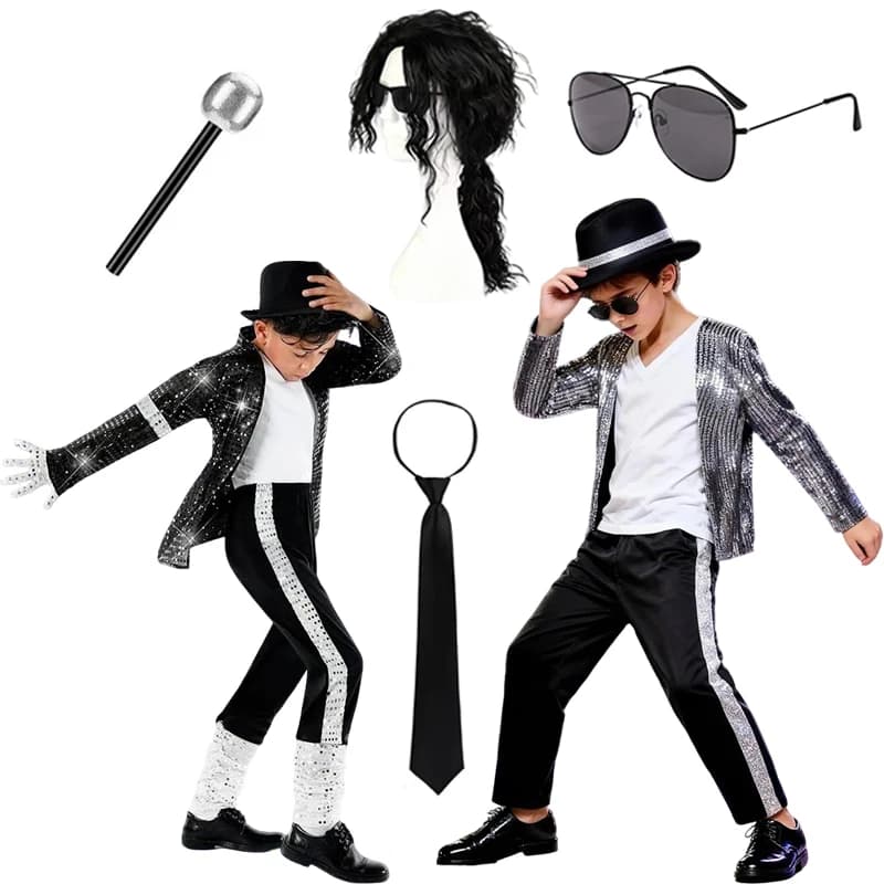 Boys Celebrity Cosplay Costume Set Sequin Jacket Pants With Accessories Kids Carnival Birthday Hip Hop Performance Outfit
