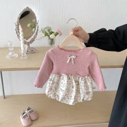Autumn Baby Girl Long-Sleeved Triangular One-Piece Dress With Patchwork Printed Climbing Suit