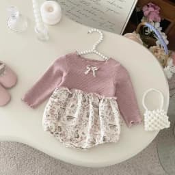 Autumn Baby Girl Long-Sleeved Triangular One-Piece Dress With Patchwork Printed Climbing Suit