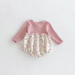 Autumn Baby Girl Long-Sleeved Triangular One-Piece Dress With Patchwork Printed Climbing Suit