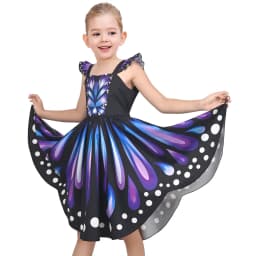 Girls Dress Purple Butterfly Wing Fairy Halloween Costume Princess Party