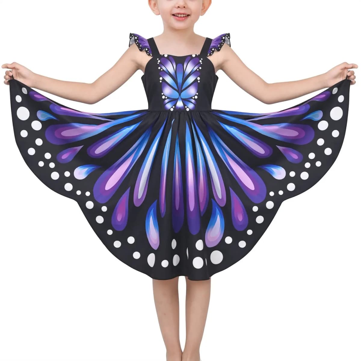 Girls Dress Purple Butterfly Wing Fairy Halloween Costume Princess Party