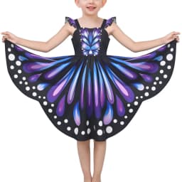 Girls Dress Purple Butterfly Wing Fairy Halloween Costume Princess Party