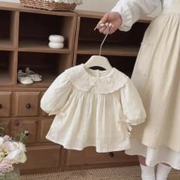 Spring 2026 New Style Korean-style Girls' Collared Plaid Long-Sleeved Dress- Fresh and Cute Princess-style Butterfly Knot Dress