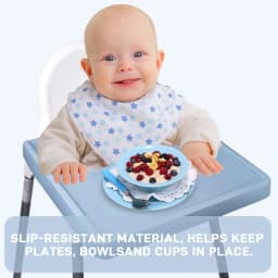 Full-coverage silicone placemat for IKEA high chairs—dishwasher-safe, BPA-free, designed for toddlers learning to feed themselve