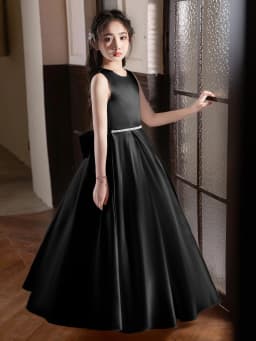 Black Long Dress For Teenage Girls Birthday Party Wedding Big Bow Bridesmaid Dress Evening Gown