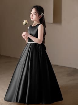Black Long Dress For Teenage Girls Birthday Party Wedding Big Bow Bridesmaid Dress Evening Gown