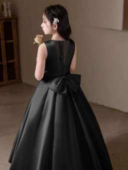 Black Long Dress For Teenage Girls Birthday Party Wedding Big Bow Bridesmaid Dress Evening Gown