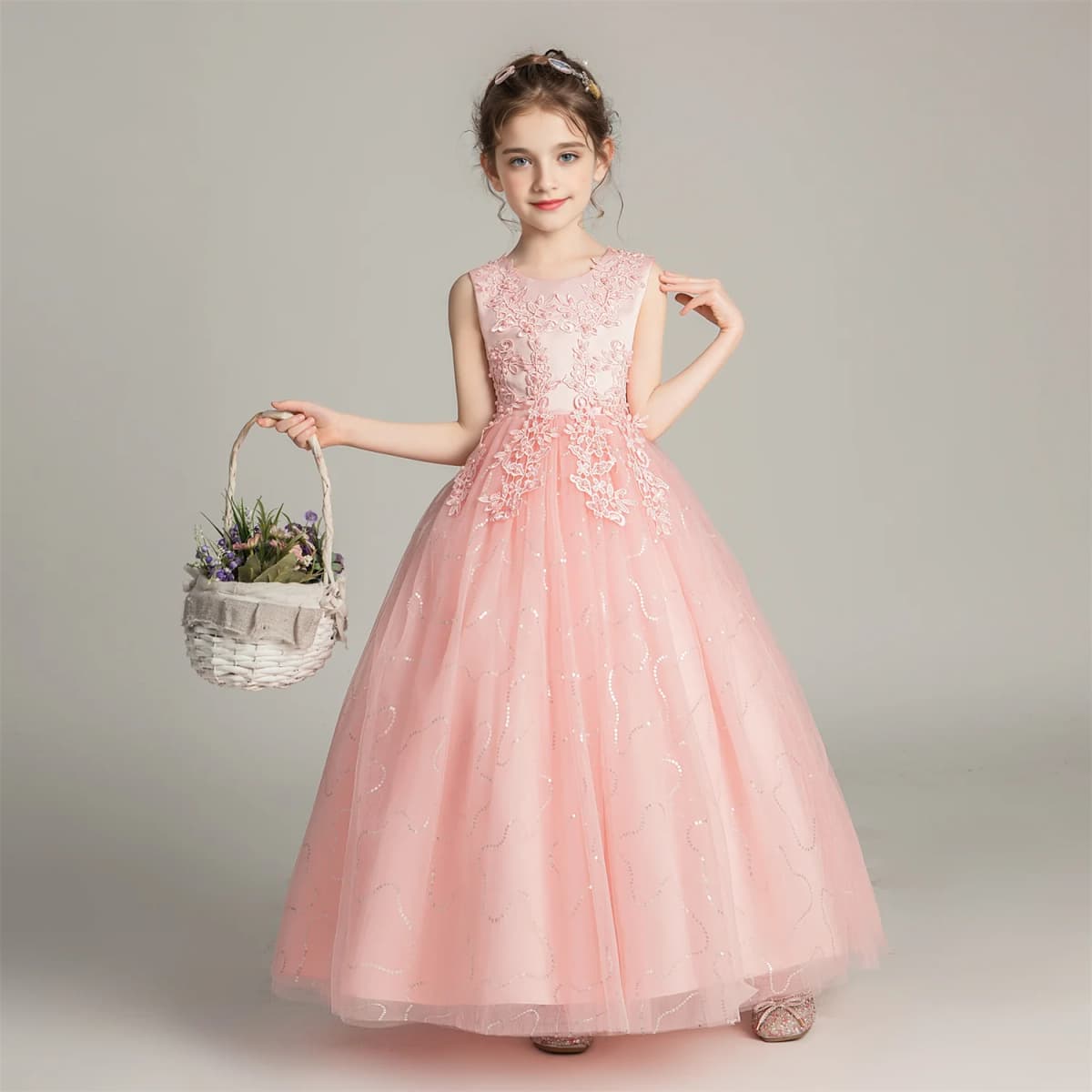 BX683 Kids Dresses For Girls Lace Dress Gown Princess Clothes Children Formal Evening Party Flower Girls Wedding Vestidois