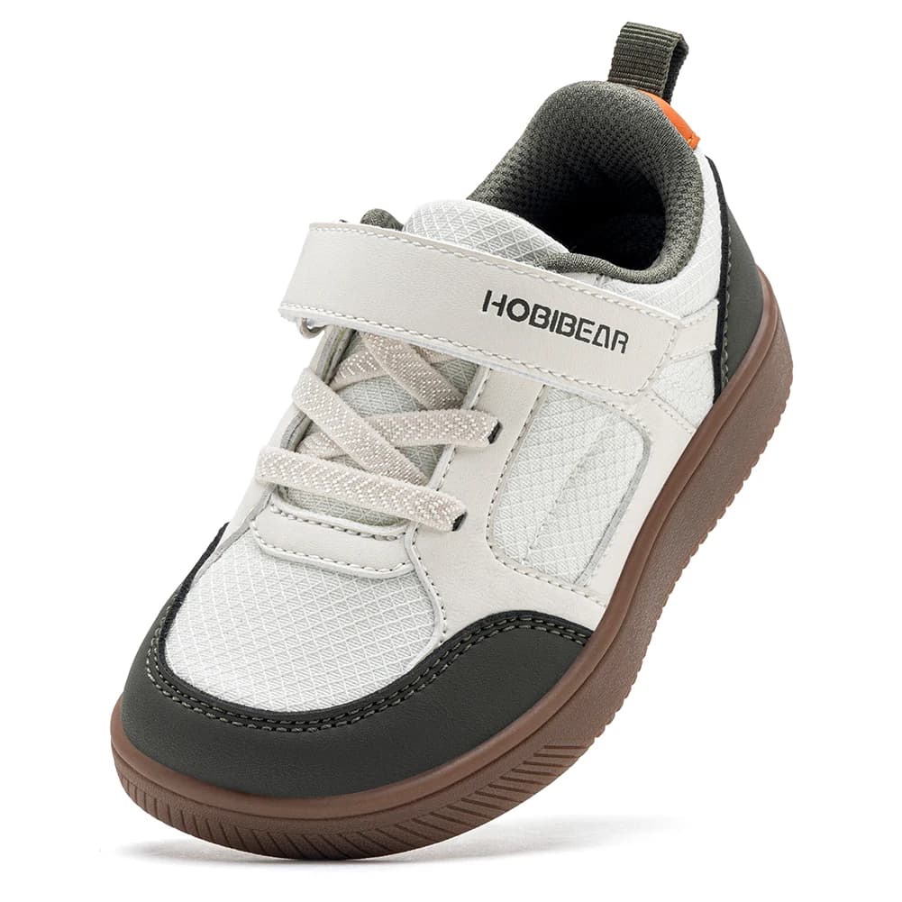 HOBIBEAR Toddler Kids Wide Toe Shoes Hook-Loop Minimalist Sneakers Lightweight Artificial Leather Mesh Walking Shoes
