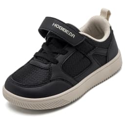 HOBIBEAR Toddler Kids Wide Toe Shoes Hook-Loop Minimalist Sneakers Lightweight Artificial Leather Mesh Walking Shoes