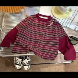 1-10Y Korean Style Kids Boys Striped Top Cotton Splicing Loose Basic Kids T-Shirt Autumn Soft Breathable Children Clothes