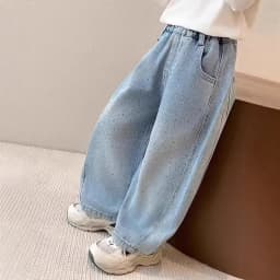 2026 Spring Autumn Kids Girl Jeans  Trendy Loose Casual Kids Denim Pants with Embellishments Children Girls Shiny Trousers